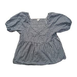 Terra & Sky Women's 2X Gingham Peasant Blouse Puff Sleeve Smocked Back‎ Boho